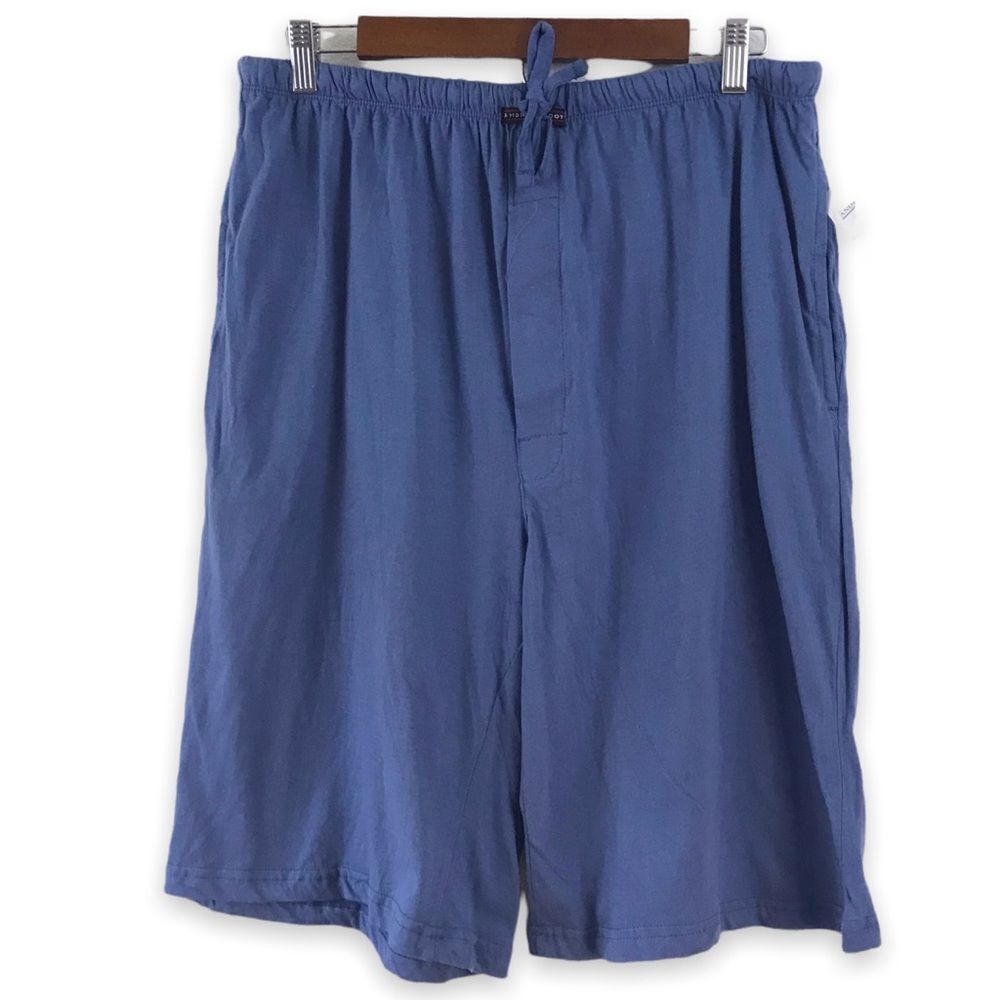 Andrew Scott Men's L Drawstring Waist Casual Shorts Blue 100% Cotton Loungewear‎